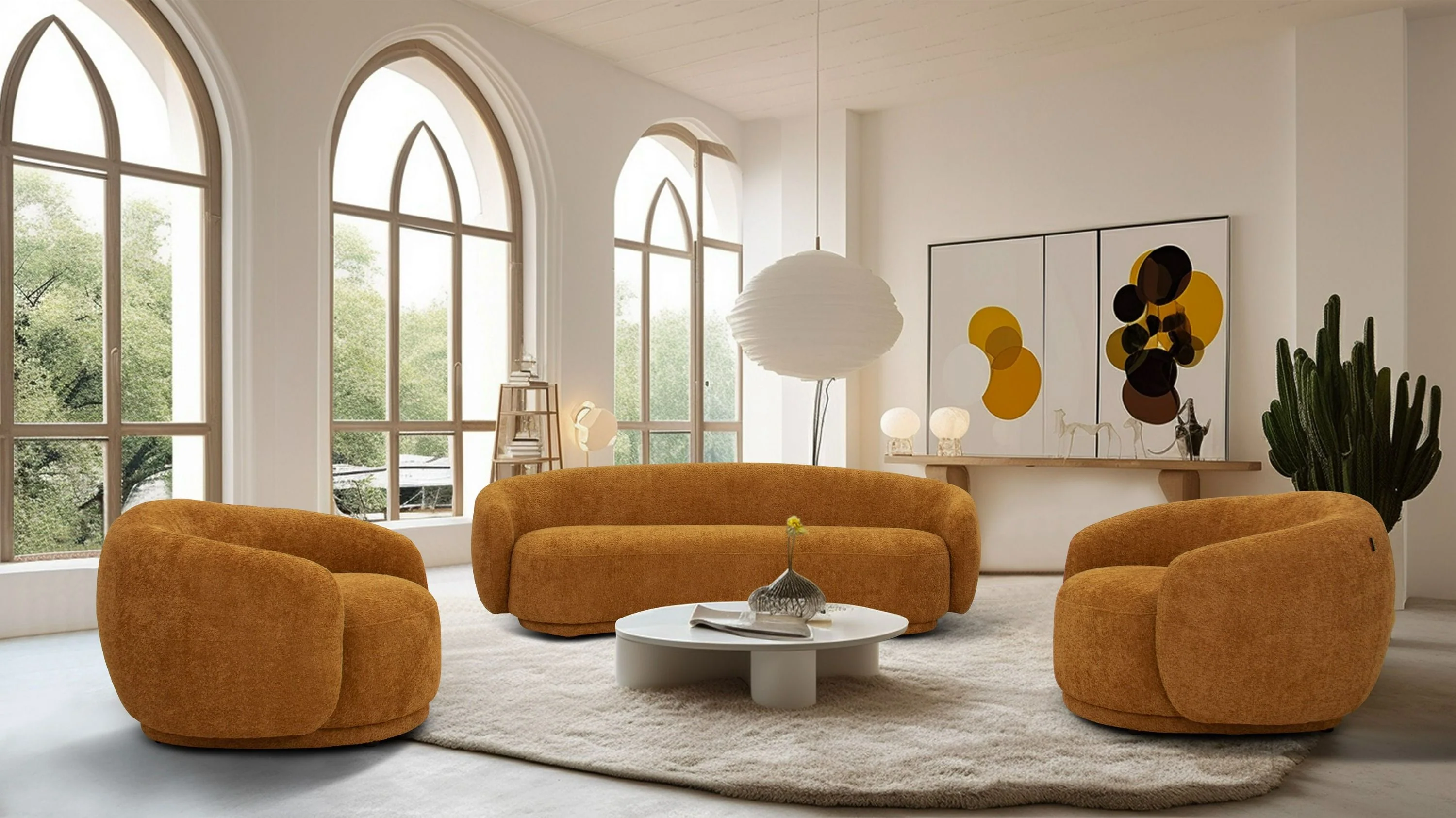 Cozy Pinnacle Sofa Set - Modern Orange Fabric Sofa - Image 11