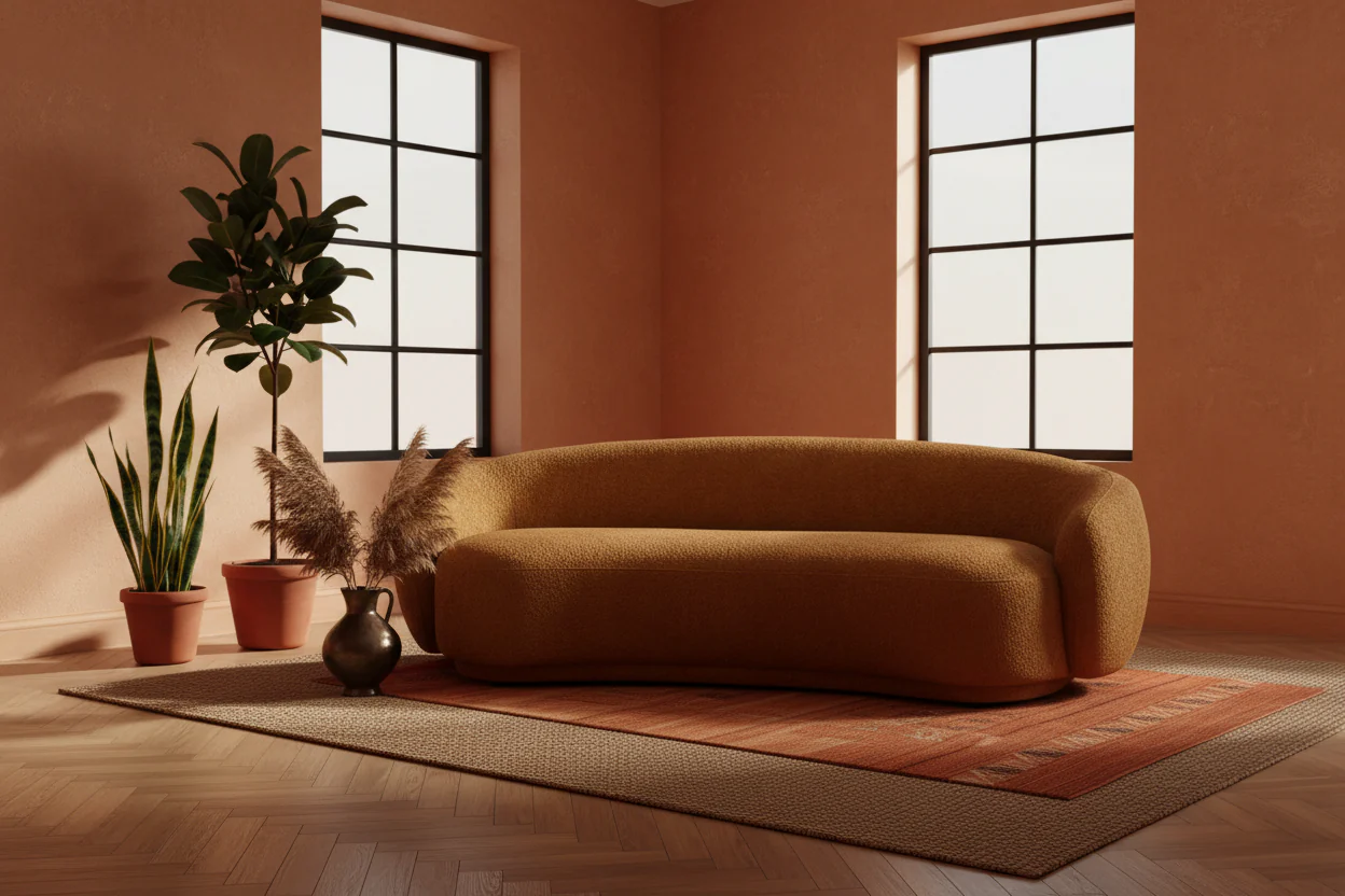 Cozy Pinnacle Sofa Set - Modern Orange Fabric Sofa - Image 3