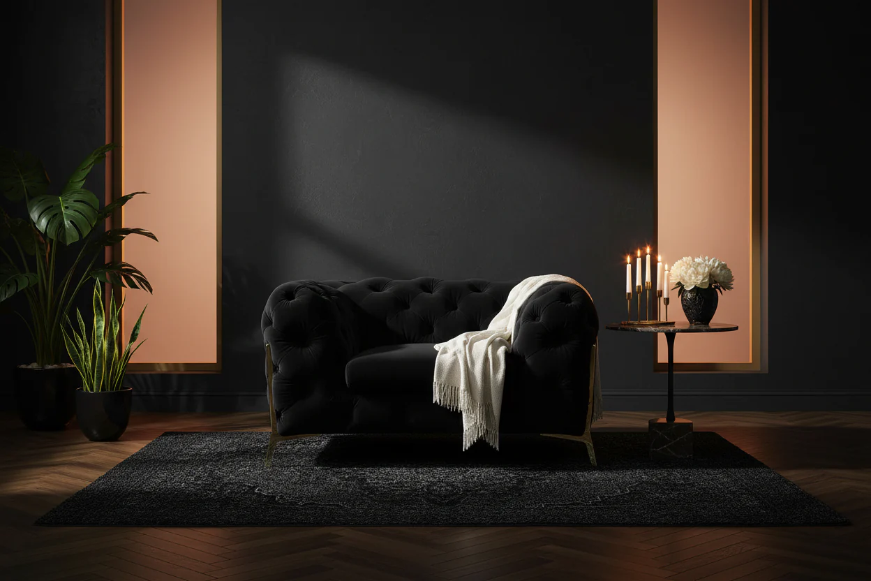 Velvet Grandeur Sofa Set - Transitional Fabric Chair - Image 3
