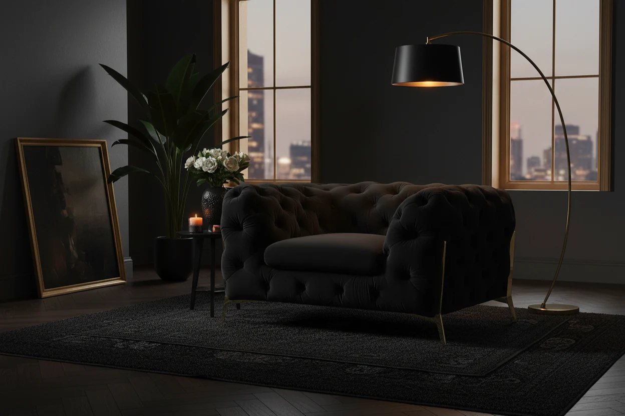 Velvet Grandeur Sofa Set - Transitional Fabric Chair - Image 4
