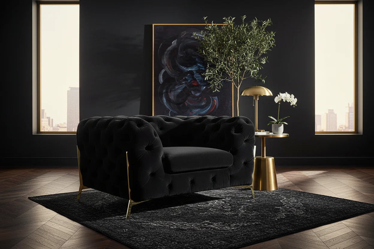Velvet Grandeur Sofa Set - Transitional Fabric Chair - Image 6