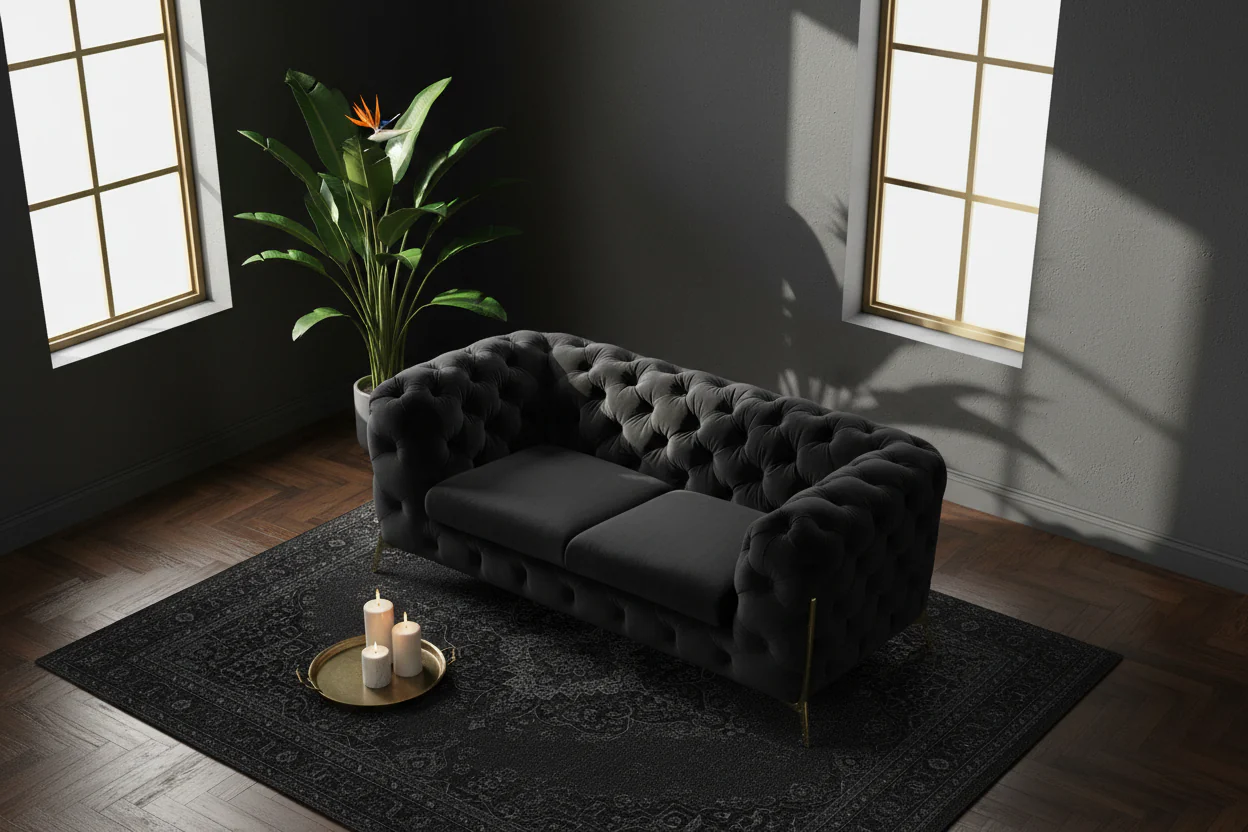 Velvet Grandeur Sofa Set - Transitional Fabric Loveseat - Image 2
